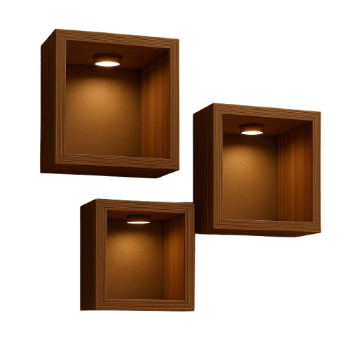 Kit 3 Nichos Marrom com Iluminação (Imagens até 20cm)® – Lar com Fé