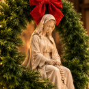 Nossa Senhora com Rosário e Laço Vermelho 33cm - Santo Floral®