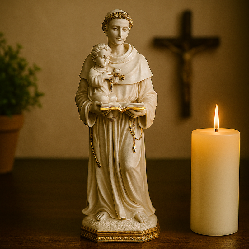 Imagem Santo Antônio Branco e Dourado 40cm - Decoração com Fé®