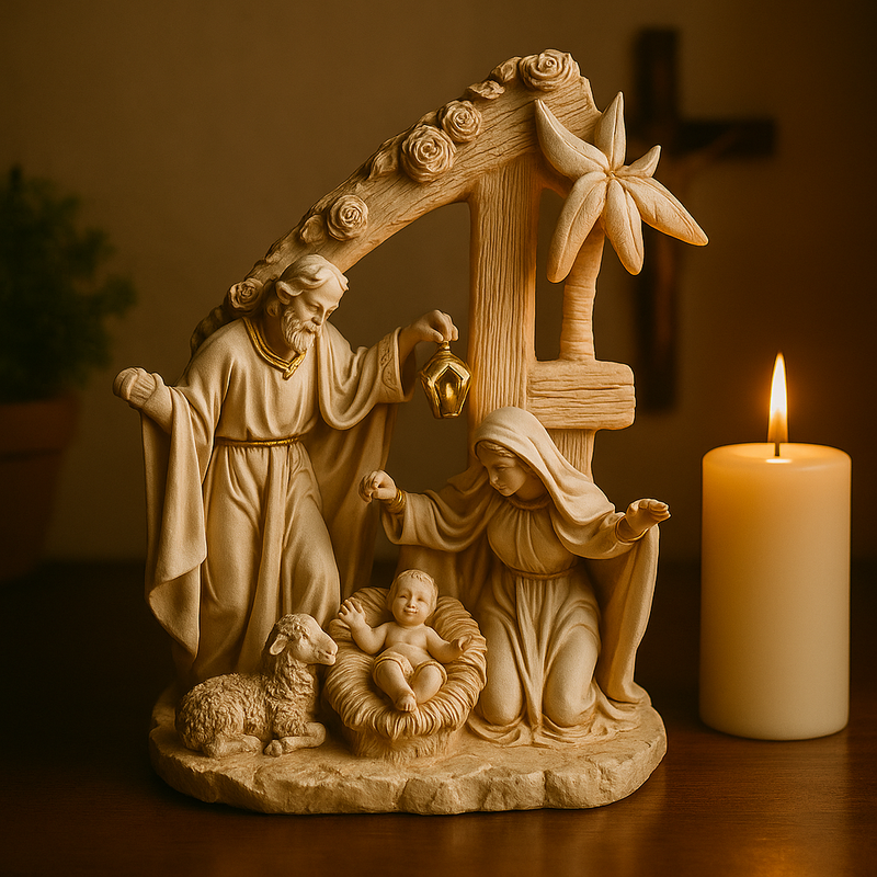 Presépio Cabana Sagrada Família Marmorizada 15cm®