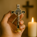 Crucifixo de Mesa São Bento 10cm – Proteção e Fé no Lar®