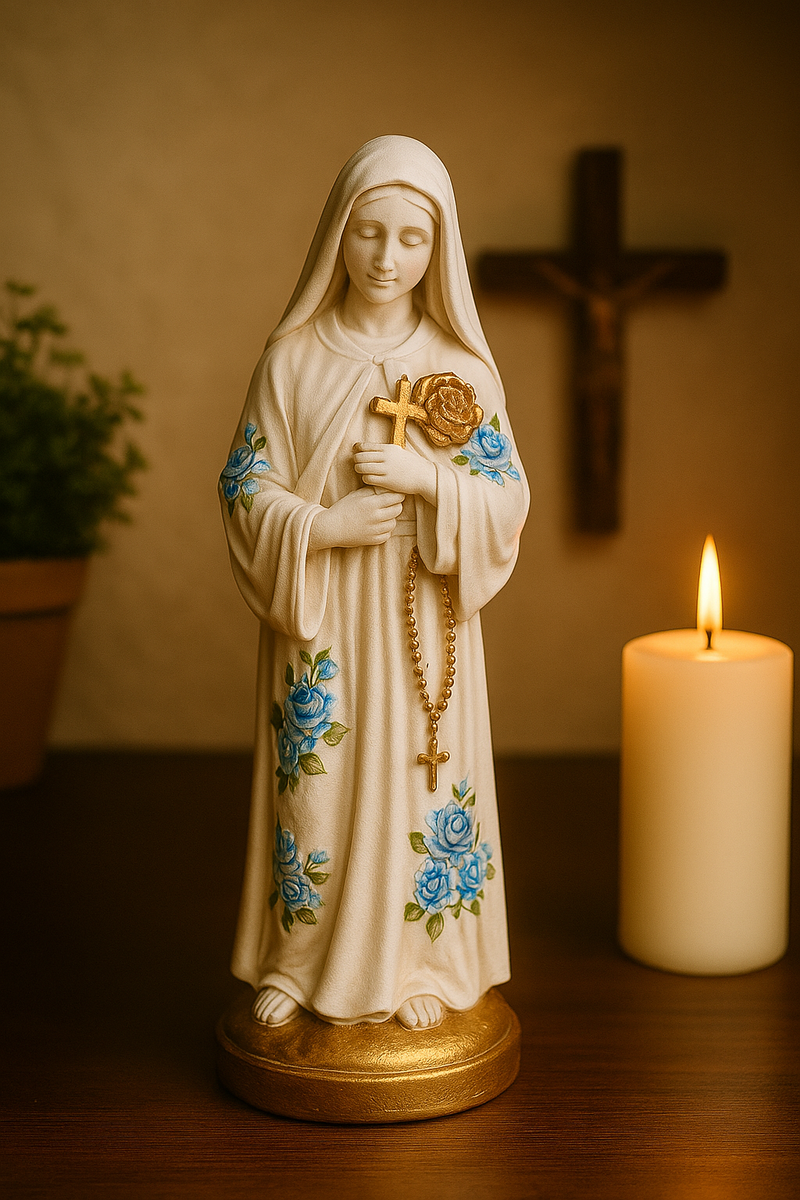 Imagem Santa Rita de Cássia Floral Azul 20cm - Decoração com Fé®