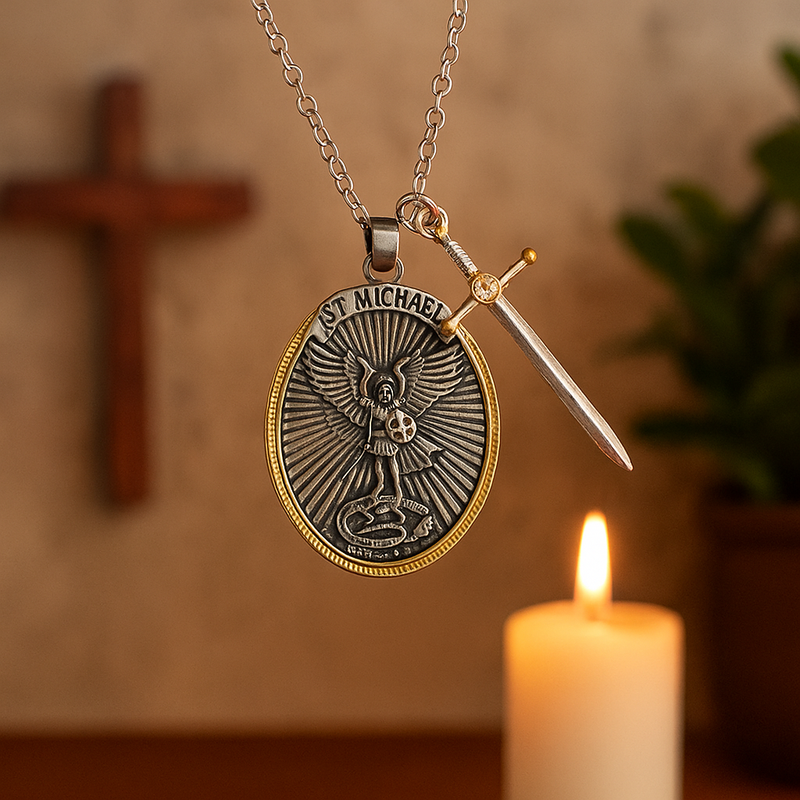 Colar São Miguel Escudo e Espada Sagrada®