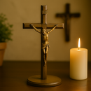 Crucifixo Clássico de Mesa 20cm – Cristo em Madeira e Bronze®