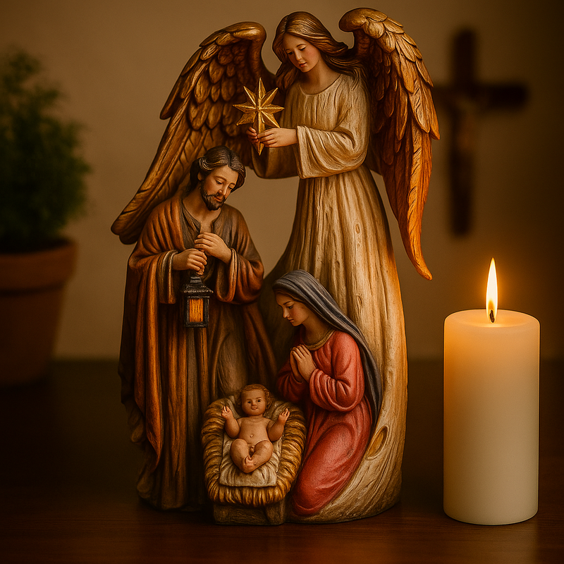 Presépio Sagrada Família e Anjo 30cm®