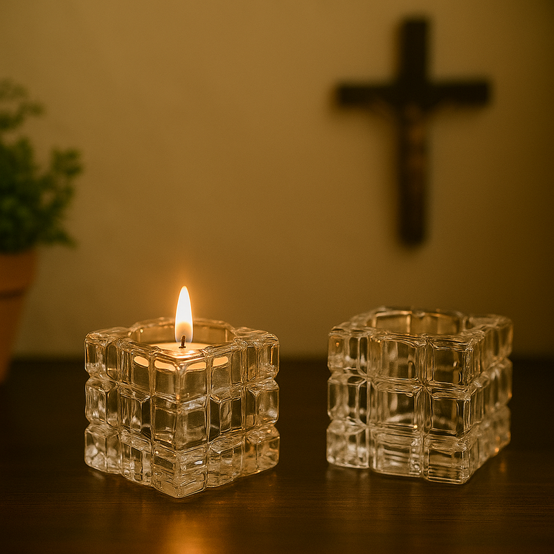 Kit 2 Suportes de Velas Feitos em Vidro - Chamas da Alma®