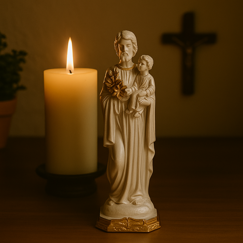 Imagem São José Branco e Dourado 20cm - Decoração com Fé®