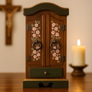 Oratório Carmelita com Gaveta - Marrom e Verde  - Imagens de até 20cm®