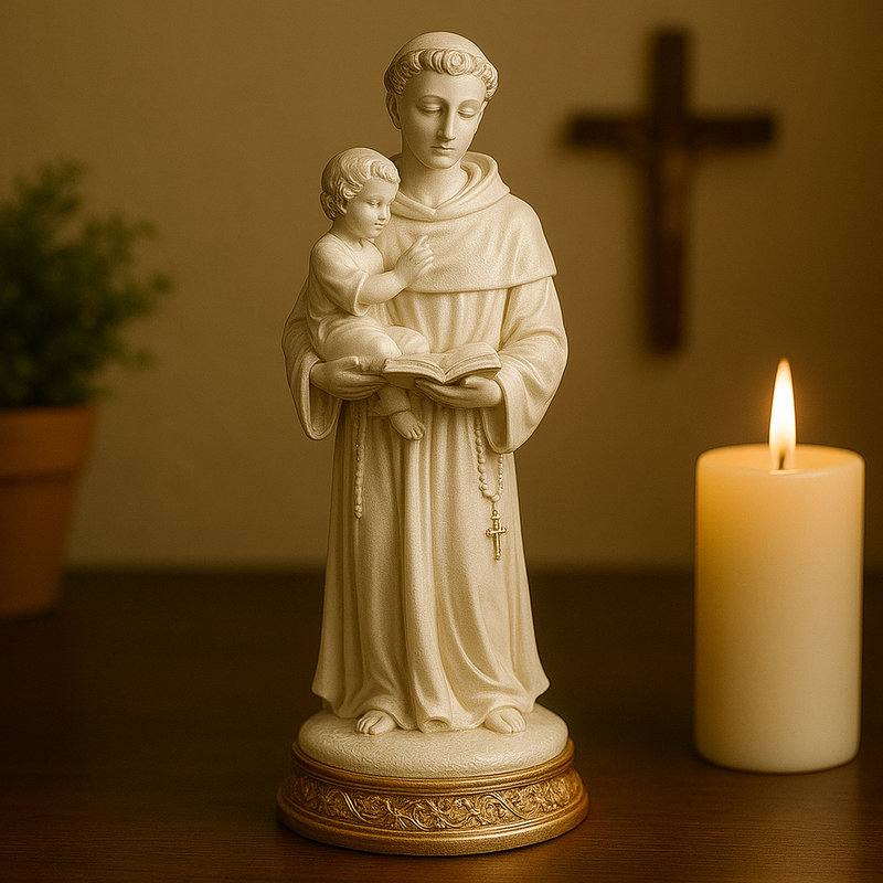 Imagem Santo Antônio Branco e Dourado 20cm - Decoração com Fé®