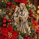 Sagrada Família Marmorizada com Florais Vermelhos 40cm - Santo Floral®