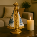 Imagem Nossa Senhora Aparecida Floral Azul e Dourado 25cm - Decoração com Fé®