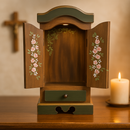 Oratório Carmelita com Gaveta - Marrom e Verde  - Imagens de até 20cm®