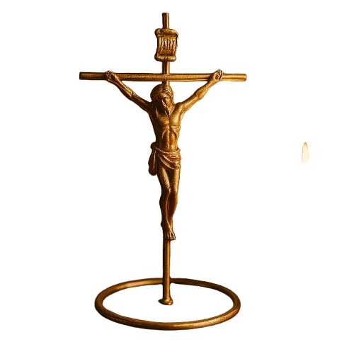 Crucifixo De Mesa Dourado Fino 12cm®