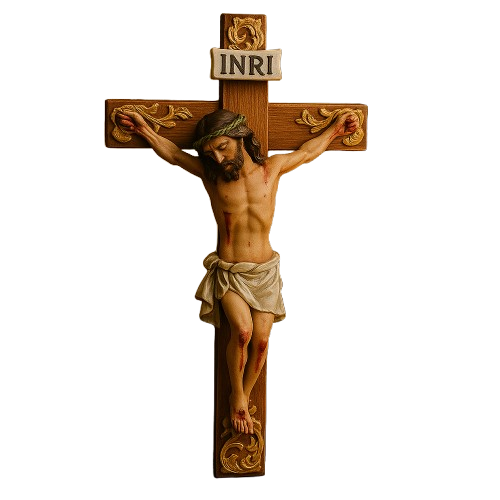 Crucifixo de Parede Madeira e Detalhes Dourados 22cm®