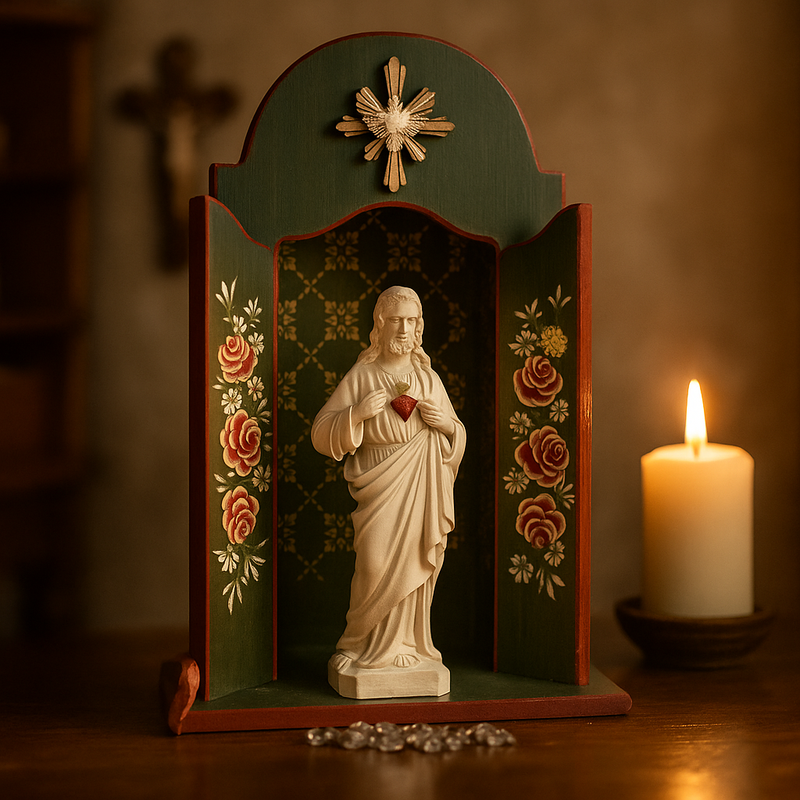 Oratório Rosas Sagradas - Marrom Tratado  - Imagens de até 22cm®