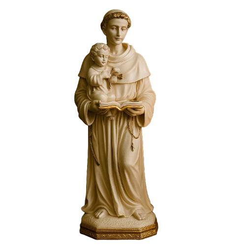 Imagem Santo Antônio Branco e Dourado 40cm - Decoração com Fé®