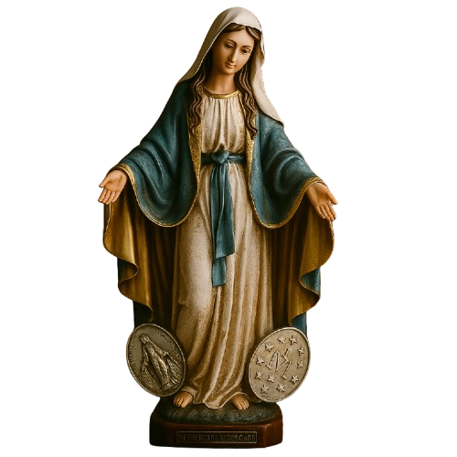 Imagem Nossa Senhora Das Graças Perolada com Medalhas 20cm - Decoração com Fé®