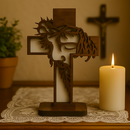 Crucifixo Rosto de Cristo em Madeira 20cm®