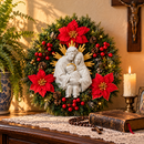 Sagrada Família Resplendor com Florais Vermelhos 40cm - Santo Floral®