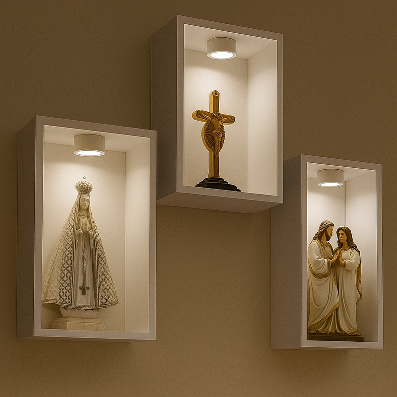 Kit 3 Nichos com Iluminação (Imagens até 25cm)® – Lar com Fé