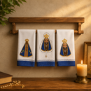 Kit 3 Panos de Prato Nossa Senhora Aparecida Bordados em 100% Algodão®