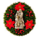 Sagrada Família Marmorizada com Florais Vermelhos 40cm - Santo Floral®
