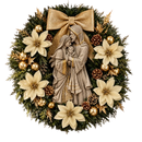 Sagrada Família em Relevo com Florais Dourados 30cm - Santo Floral®