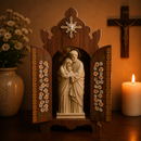 Kit Capela com Iluminação + Imagem Sagrada Família em Pó de Mármore 30cm®