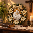 Sagrada Família Resplendor com Florais Dourados 30cm - Santo Floral®