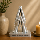 Porta-Terço Decorativo Mãos em Oração Prata®