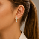 Par de Brincos Cruz Dourado com Zircônias Banhado a Ouro 18K®