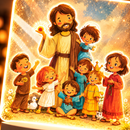Luminária Infantil Jesus Cristo e Crianças  - Lumifé®