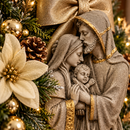 Sagrada Família em Relevo com Florais Dourados 30cm - Santo Floral®