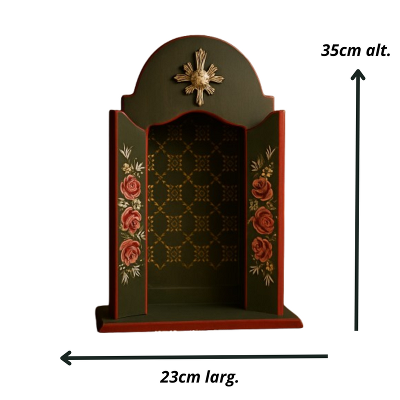 Oratório Rosas Sagradas - Marrom Tratado  - Imagens de até 22cm®