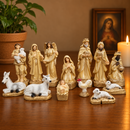 Presépio Tradicional Completo 13 Peças Branco Perolado e Dourado®