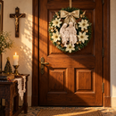 Sagrada Família Sentada com Florais Dourados 30cm - Santo Floral®