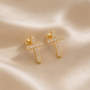 Par de Brincos Cruz Dourado com Zircônias Banhado a Ouro 18K®