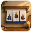 Kit 3 Panos de Prato Nossa Senhora Aparecida Bordados em 100% Algodão®