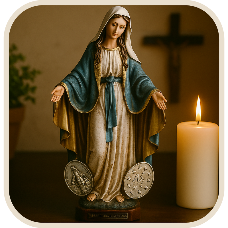 Imagem Nossa Senhora Das Graças Perolada com Medalhas 20cm - Decoração com Fé®
