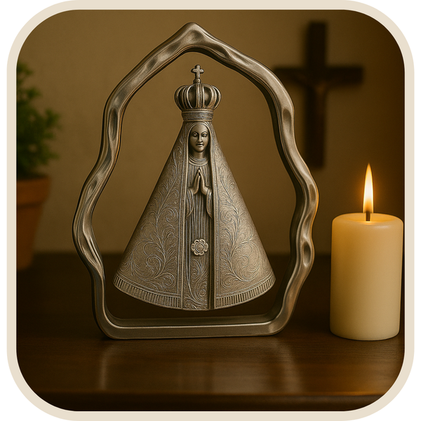 Adorno de Mesa Nossa Senhora Aparecida em Metal e Vidro - Proteção no Lar®