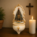 Porta Água Benta Nossa Senhora Aparecida Dourada em Cerâmica®