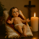 Imagem Menino Jesus na Manjedoura 15cm + Almofada - Decoração com Fé®