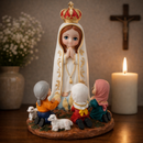 Imagem Nossa Senhora de Fátima e Pastorinhos em Resina 15cm - Pequenos Anjos®