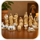 Presépio Tradicional Completo 13 Peças Branco Perolado e Dourado®