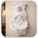 Porta Água Benta Sagrado Coração de Jesus 40cm em Pó de Mármore®