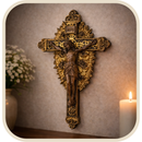 Crucifixo de Parede Madeira com Acabamento Dourado 30cm®