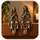Imagem Jesus Cristo e Virgem Maria Efeito Ouro Envelhecido 15cm - Borda Santa ®