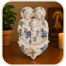 Porta Água Benta Sagrada Família Floral em Resina®