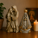 Kit Imagens Sagrada Família e Nossa Senhora Aparecida Marmorizada 30cm®
