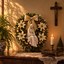 Nossa Senhora com Rosário e Florais Dourados 30cm - Santo Floral®